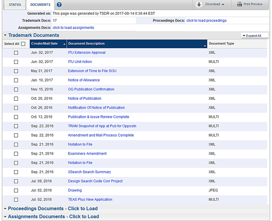 TSDR DOCUMENTS