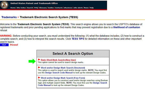 TESS Basic Word Mark Option